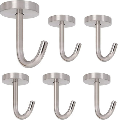 NearMoon Coat Hooks, Wall Mount Hooks for Hanging Hat Hurse Robe, 304 Stainless Steel Heavy Duty Towel Hangers for Bathroom Livingroom Kitchen-Ceiling Hook, 6 Pack (2 Inch, Brushed Nickel)