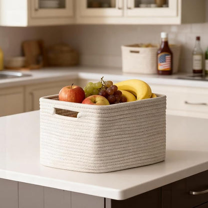 5 Pack White Woven Storage Baskets for Shelves, Decorative Basket Organizer Storage Bins for Toys, Books, Clothes, Closet, Nursery, Bathroom – Cotton Rope Shelf Baskets for Organizing and Decor