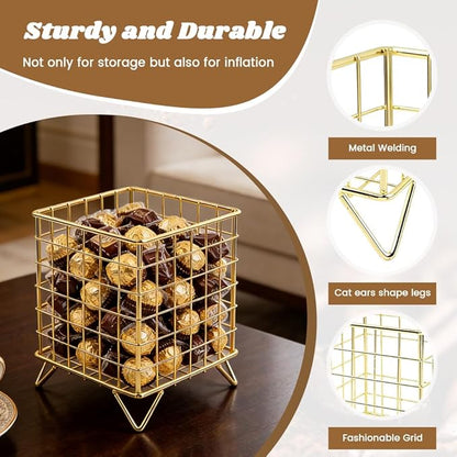 Countertop Organizer Coffee Pod Holder with Ice Tea Spoon, Modern Metal Storage Basket Tabletop Decorative Kitchen Office Bar Accessories for Hold K-cups Coffee Capsules Tea Bags(COLOR:Gold)