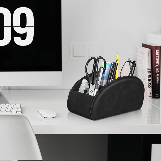 Large Remote Control Holder with 5 Compartments, KENOBEE Anti-slip Desktop Caddy Storage Organizer for Phone, Remote Controllers, Office Supplies, Makeup Brush, Media Accessories, Black