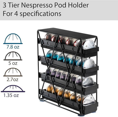coffee Pod Holder 4 Tier Coffee Pod Holder For Countertop With 32 pods,Black 1pcs