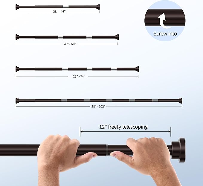 Mcrbeay Shower Curtain Rod, 1" Diameter Heavy Duty Tension Shower Rod, Non Slip Adjustable 28-102 inch No Drilling Shower Curtain Rods Spring Tension For Bathroom, Shower Stall, No Rust, Bronze