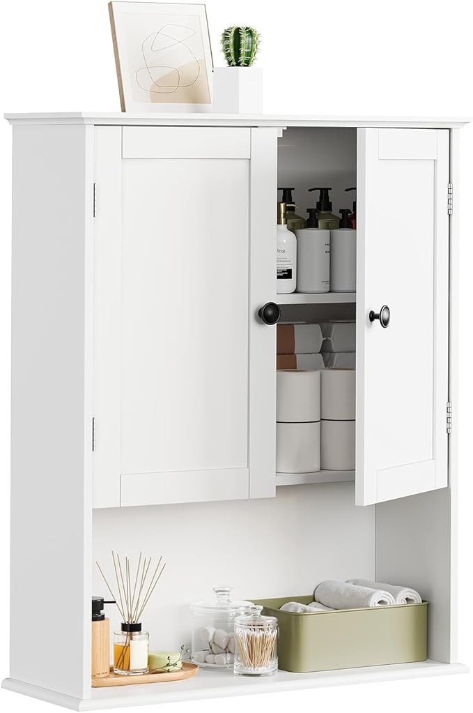 Bathroom Wall Cabinet 24"x30", Painted White Medicine Cabinet W/Adjustable Shelf, Easy Assembly Laundry Wall Cabinet Above Toilet Storage Cabinet Wall Mounted, Over the Toilet Storage Cabinet