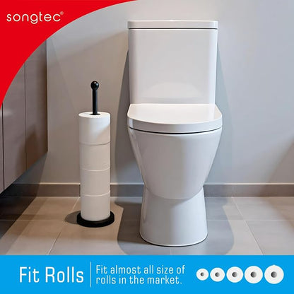 Songtec Toilet Paper Holder Stand, Black Floor Standing Tisse Roll Holder with Reserve for 4 Rolls, Compact Design Bathroom Toilet Paper Storage - Black