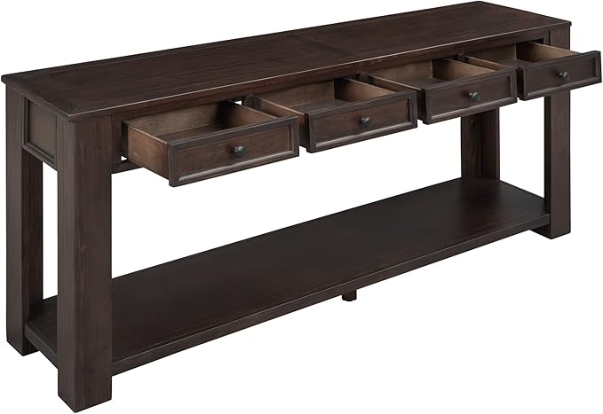 Console Table Hallway Sofa Entryway Side Table 63" Long Furniture with 4 Drawers and Bottom Shelf for Living Room Home Decor (Espresso)