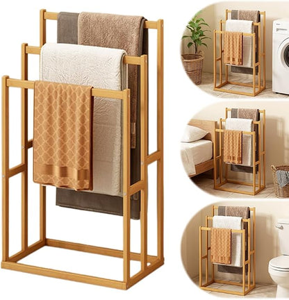 Wooden Blanket Ladder, Multi-Tier Freestanding Blanket Rack, Rustic Quilt Rack and Wood Towel Rack Stand, Farmhouse Decorative Ladder for Bathroom and Living Room, Holds Towels, Blankets, Quilts