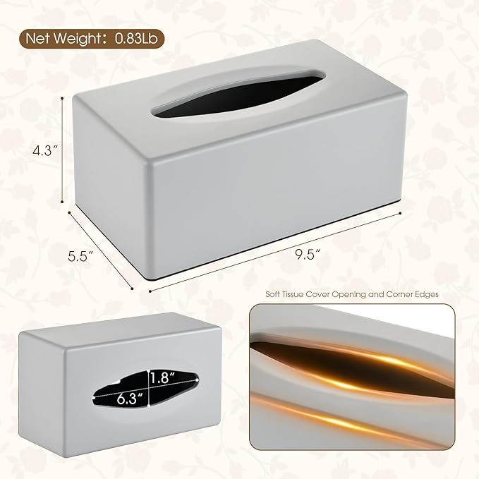 Y-in Hand Tissue Box Cover, Rectangular Facial Tissue Holder with Bottom, Decorative Storage Box for Bathroom Vanity, Toilet Tank, Car, Dressers, Night Stand, Rv, Parlors and Offices - Grey