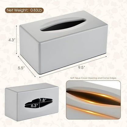 Y-in Hand Tissue Box Cover, Rectangular Facial Tissue Holder with Bottom, Decorative Storage Box for Bathroom Vanity, Toilet Tank, Car, Dressers, Night Stand, Rv, Parlors and Offices - Grey