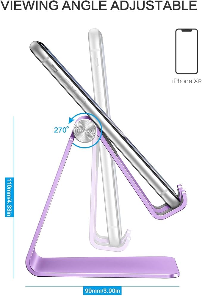 OMOTON Adjustable Cell Phone Stand, C2 Aluminum Desktop Phone Holder Dock Compatible with iPhone 15 14 13 Xs XR 8 Plus 7 6, Samsung Galaxy, Google Pixel, Android Phones, Purple