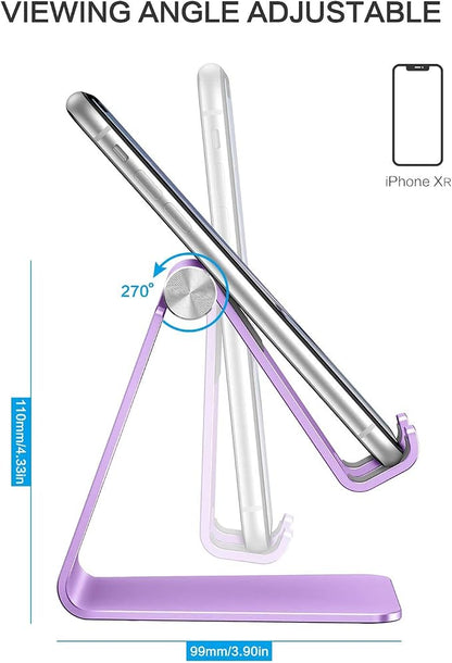 OMOTON Adjustable Cell Phone Stand, C2 Aluminum Desktop Phone Holder Dock Compatible with iPhone 15 14 13 Xs XR 8 Plus 7 6, Samsung Galaxy, Google Pixel, Android Phones, Purple
