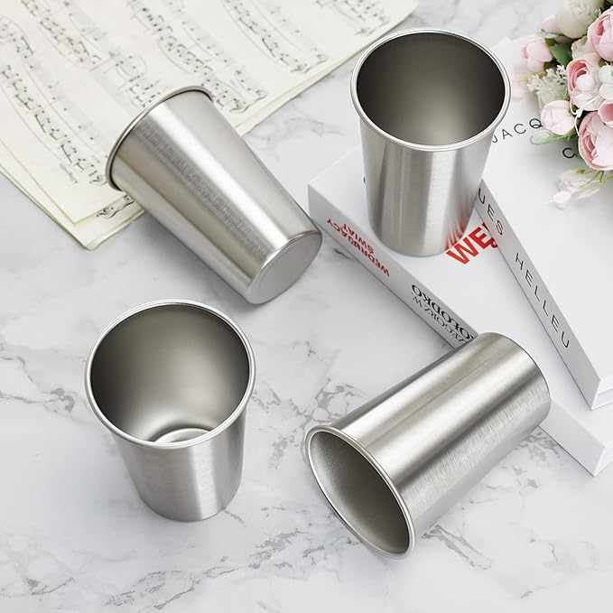 16 Pack 24oz Stainless Steel Pint Cup,Healthy Unbreakable and Stackable,Metal Drinking Glasses