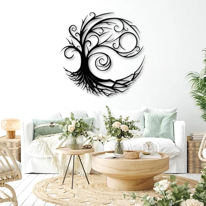 Yemwot Metal Tree of Life Wall Decor, Circle of Life Metal Tree Wall Art, Branch Art, Spiritual Decor, Modern Sculpture Decoration, Living Room Bedroom Decoration(Sliver, 35"x 35"| 90x90cm)