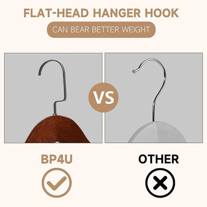 17.5" Wooden Suit Hangers with Non Slip Pants Bar, 2-Pack Wood Extra-Wide Shoulder Hangers with Flat-Head Hook for Suits, Coats, Jackets, Shirts, Pants, Heavy Clothes (Walnut)