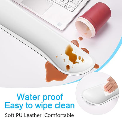 Dapesuom Keyboard Wrist Rest Set, Cute PU Leather Wrist Cushion for Computer Keyboard and Mousepad, Memory Foam Mouse Pad Rests Support with Non-Slip Base for Typing Pain Relief, Laptop, Ivory White