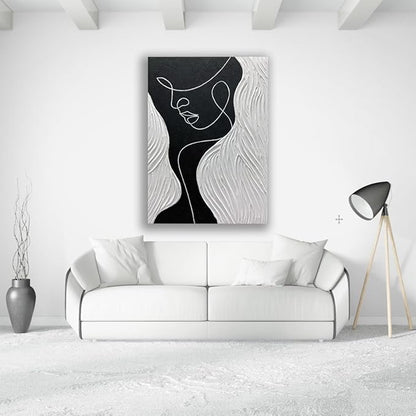 moshinart 24 x 36in Hand-Painted Oil Painting 3D Texture Black White Grey Modern Minimalist Black Abstract Wall Art, Home Office Wall Decoration Human Face