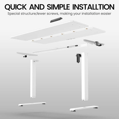 Veken 55 x 23.6 Inch Electric Standing Desk with Adjustable Height, Sit to Stand Computer Table for Study, Work or Gaming, Home Office Desk White