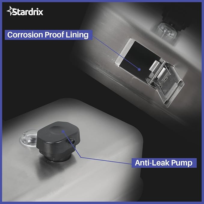 Stardrix Heavy Duty Stainless Steel Wall Mount Soap Dispenser, 1100ml/37oz, with Corrosion Proof Lining and Anti-Leak Pump for Commercial & Home Bathroom Kitchen (Horizontal)