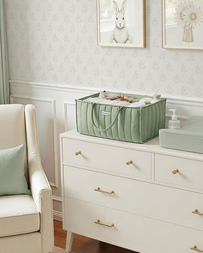 Blissful Diary Baby Diaper Caddy Organizer, Stylish Storage Basket for Newborn Essentials and Diaper Station, Gift for Baby Shower and Registry Must-Have, Sage Green