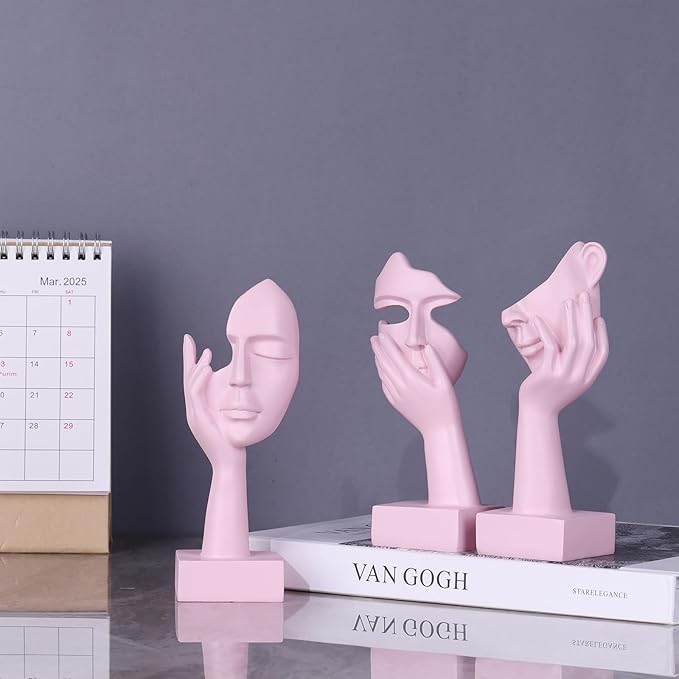 oliruim 3 Pcs Thinker Small Statue Set - Pink Art Abstract Home Accent Figurines for Decor Woman Apartment Bookshelf Floating Shelf Coffee Table Office Desk Bathroom Counter Decor (3 Pcs Pink, 6")