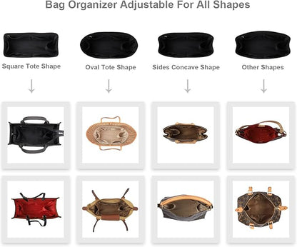 ZTUJO Purse Organizer Insert For Handbags, Silk Purse Organizer with Zipper, Silky Smooth, Bag Organizer For Speedy Neverfull Tote,onthego,Artsy, 6 Sizes (Medium, Silky Black)