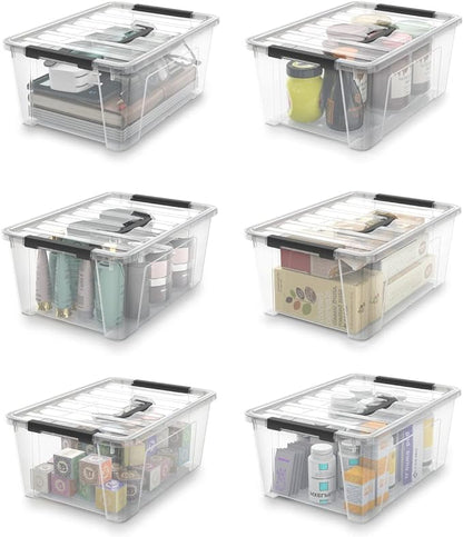 WYT Clear Storage Latch Bins, 6-Pack Storage Organizer Box with Handle and Lids, 5-Litre