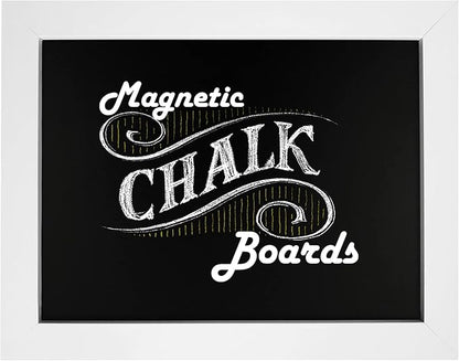 Loddie Doddie Magnetic Chalkboard Sign - 11 x 14 in, White Frame, Mounting Hardware - Easy-Erase Message Center - Magnetic Bulletin Board for Photos - Chalk Board Calendar for Wall Organization