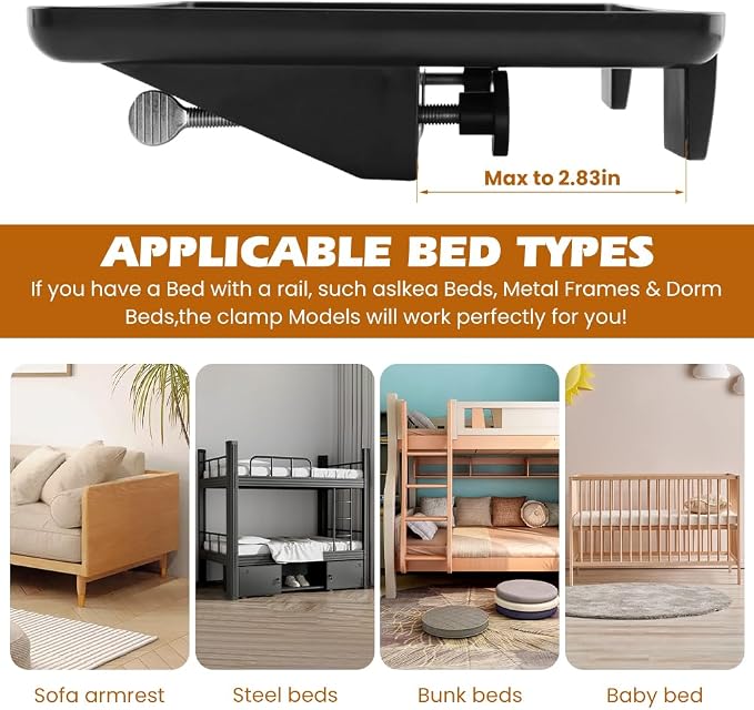 Bedside Shelf for Bunk & Loft Beds,Clip On Nightstand,Bed Side Table Tray Organizer,College Dorm Room Essentials for Girl Boy,Bedside Tray with Cable Management for Dormitory