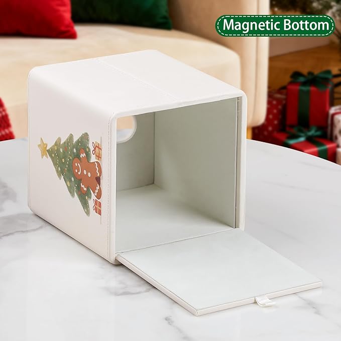 MEIBOOCH PU Leather Tissue Box Cover Square Tissue Box Holder with Magnetic Closure (Christmas Style)
