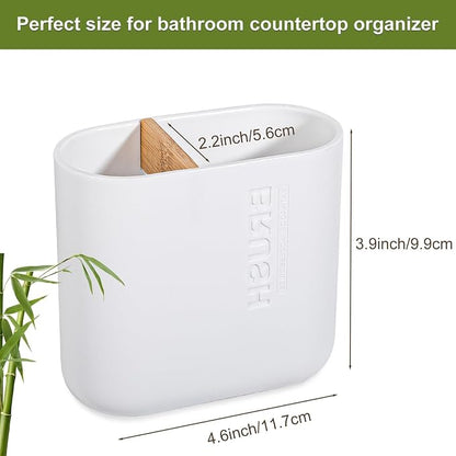 Toothbrush Holders Bamboo Electric Toothbrush Holder Bathroom Storage Organizer Countertop for Toothpaste, Floss, Razor, White