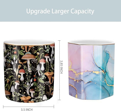 WAVEYU Pen Pencil Holder for Desk, Ceramic Pen Cup Cute Makeup Brush Holder, Unique Desk Multifunctional Pens Organizer for Home, Office, Mushrooms Pattern