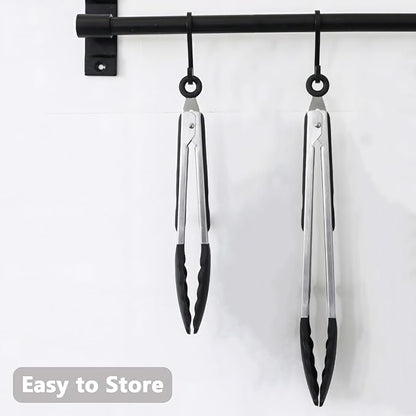 IOCBYHZ Kitchen Tongs for Cooking with Non-Stick Silicone Tips, 600°F Heat Resistant Silicone Cooking Food Tong Set Heavy Duty Stainless Steel Handle for Baking Grilling BBQ Salad Serving, 9" and 12"