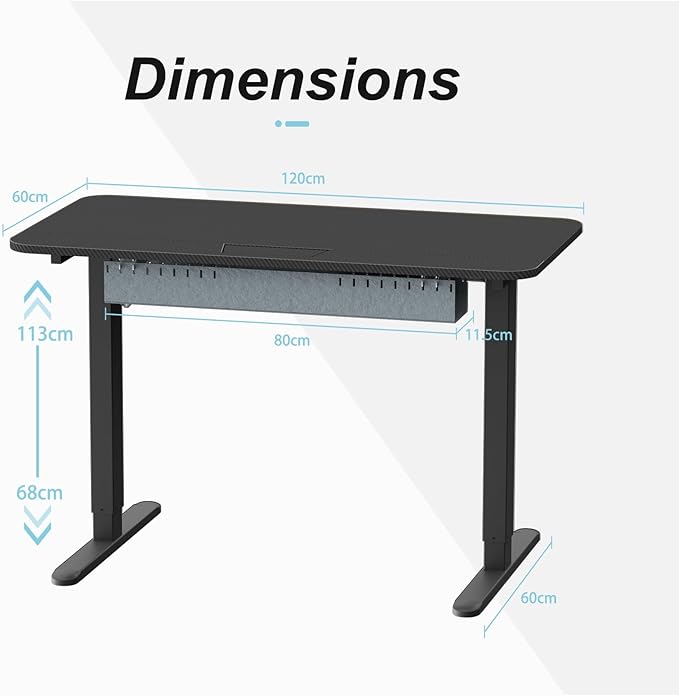 Electric Standing Desk with Cable Management Tray,48x24 Inch Adjustable Height Sit Stand Desk,with Memory Presets & Anti-Collision Computer Desk,for Office,Home,Black Top&Black Frame