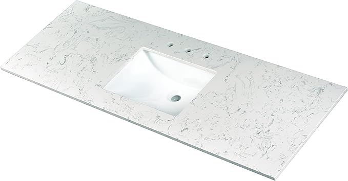 MSI Carrara Sky Vanity Top with Under Mount Rectangle Single Bowl Ceramic Sink, Engineered Marble Stone, 4" CC Faucet Holes, 61"X22"