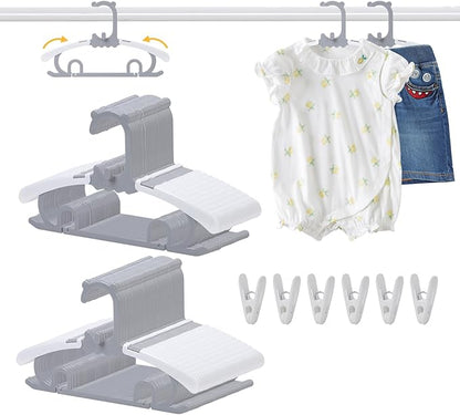 80 Pack Baby Clothes Hangers with 32 Clips, 11-15 inch Adjustable Kid Hanger, Multifunctional Children Hanger for Girl Boy Toddler Kids Child(Grey)