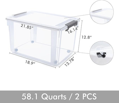 Citylife 58.1 QT Plastic Storage Bins with Latching Lids Stackable Storage Containers for Organizing Large Clear Storage Box for Garage, Closet, Classroom, Kitchen, 2 Packs