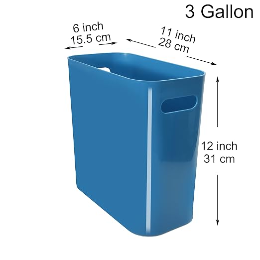 Youngever 2 Pack 3 Gallon Slim Trash Can, Plastic Garbage Container Bin, Trash Bin with Handles for Home Office, Living Room, Study Room, Kitchen, Bathroom (Teal)