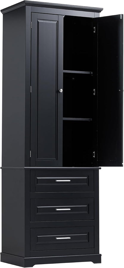 Storage Cabinet, Tall Bathroom Cabinet with Adjustable Shelf | Tall storage cabinet, upper enclosed cabinet and 3 pull-out compartments keep daily essentials organized