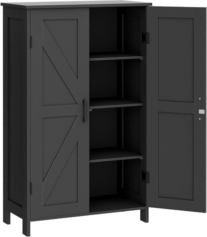 Homleke Farmhouse Bathroom Cabinet with Adjustable Shelves, Free-Standing Storage Cabinet with Barn Doors, for Kitchen, Living Room, Dining Room, Entryway, Black
