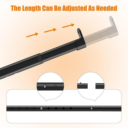 Oval Closet Rod for Hanging Clothes, Adjustable Heavy Duty Closet Rods with End Supports, 18 to 75 Inch Black Clothing Pole for Wardrobes, Laundry, RV