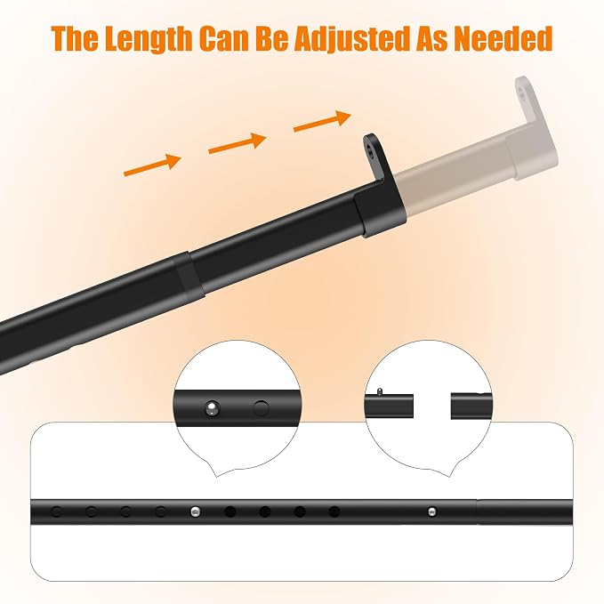 Oval Closet Rod for Hanging Clothes, Adjustable Heavy Duty Closet Rods with End Supports, 18 to 51 Inch Black Clothing Pole for Wardrobes, Laundry, RV