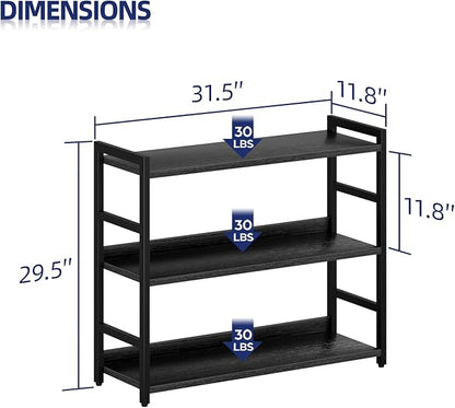 NUMENN Wide Bookshelf, 3 Tier Bookshelves, Home Office Bookcase Shelf Storage Organizer, Free Standing Storage Shelving Unit for Bedroom, Living Room and Home Office, Black
