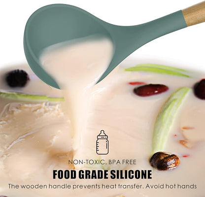 oannao Silicone Cooking Utensils Set - 446°F Heat Resistant Silicone Kitchen Utensils for Cooking,Kitchen Utensil Spatula Set w Wooden Handles, BPA FREE Gadgets for Non-Stick Cookware (Colorful)