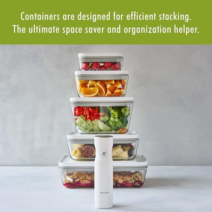 ZWILLING Fresh & Save 2-Piece Medium Glass Vacuum Sealer Food Storage Container with Airtight Lids