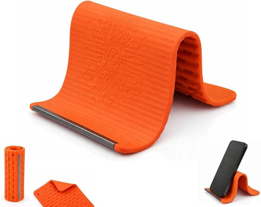 Silicone Phone Holder Flexible Aluminum Bendable Phone Holder Silicone Phone Stand for Desk Travel Treadmill Travel Phone Stand for Plane(Orange)