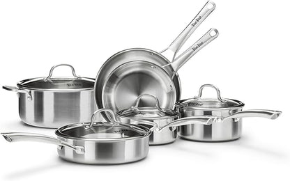 Stainless Steel Cookware Set,Tir-Ply Pots and Pans Set,10 Pcs Stainless Steel Induction Kitchen Cookware Sets,PFOA Free, Frying Pans, Butter warmer,Saute Pan & Stock Pot,Compatible with All Cooktops