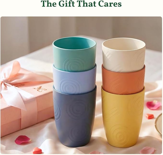 Homienly Wheat Straw Cups Unbreakable Plastic Cups Reusable Drinking Cups for Kitchen, Camping, Picnic, RV, Microwave & Dishwasher Safe Tumblers 16 oz Cups for Kids, Water, Juice, Set of 6 (Multi)