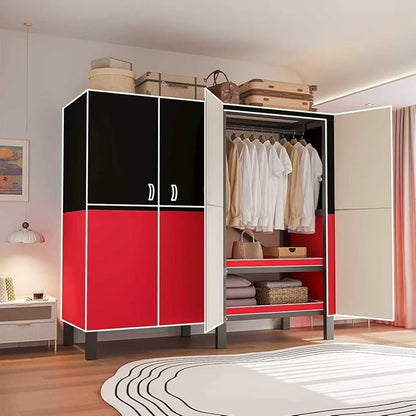 Foldable Portable Wardrobe Closet with Magnetic Doors & Cover, Heavy Duty Covered Clothes Rack with Hanging Clothing Rod, Metal Frame Standing Alone Closet for Bedroom (Door Design A, 49.2IN/125CM)