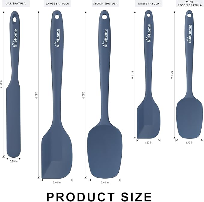 NileHome Silicone Spatula Set, 5 Pieces Food Grade Kitchen Utensils with Silicone Brush Heat Resistant Up to 600°F BPA-free Rubber Spatula for Scraping, Baking, Cooking, Mixing—Haze blue