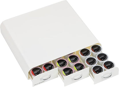 Mind Reader Single Serve Coffee Pod Organizer with 3 Drawers, 36 Pod Capacity, Countertop, 12.25"L x 13.5"W x 2.5"H, White (Pack of 8)