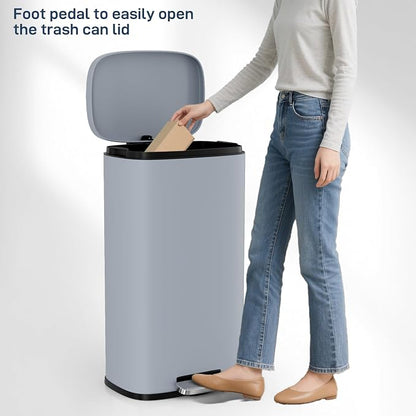 Arlopu 8/13.2 Gallon Step Trash Can, Stainless Steel Garbage Bin, Soft-Close Rubbish Bin with Removable Plastic Inner Bucket, Fingerprint-Proof, Lid Dustbin, Suit for Kitchen Home (Haze Blue, 50L)